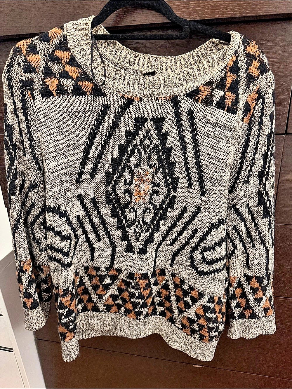 H&M Geometric Cotton Sweater in Black & Brown Size Medium